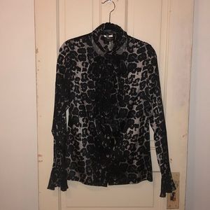 At. John Stretch Silk Gray Leopard Blouse